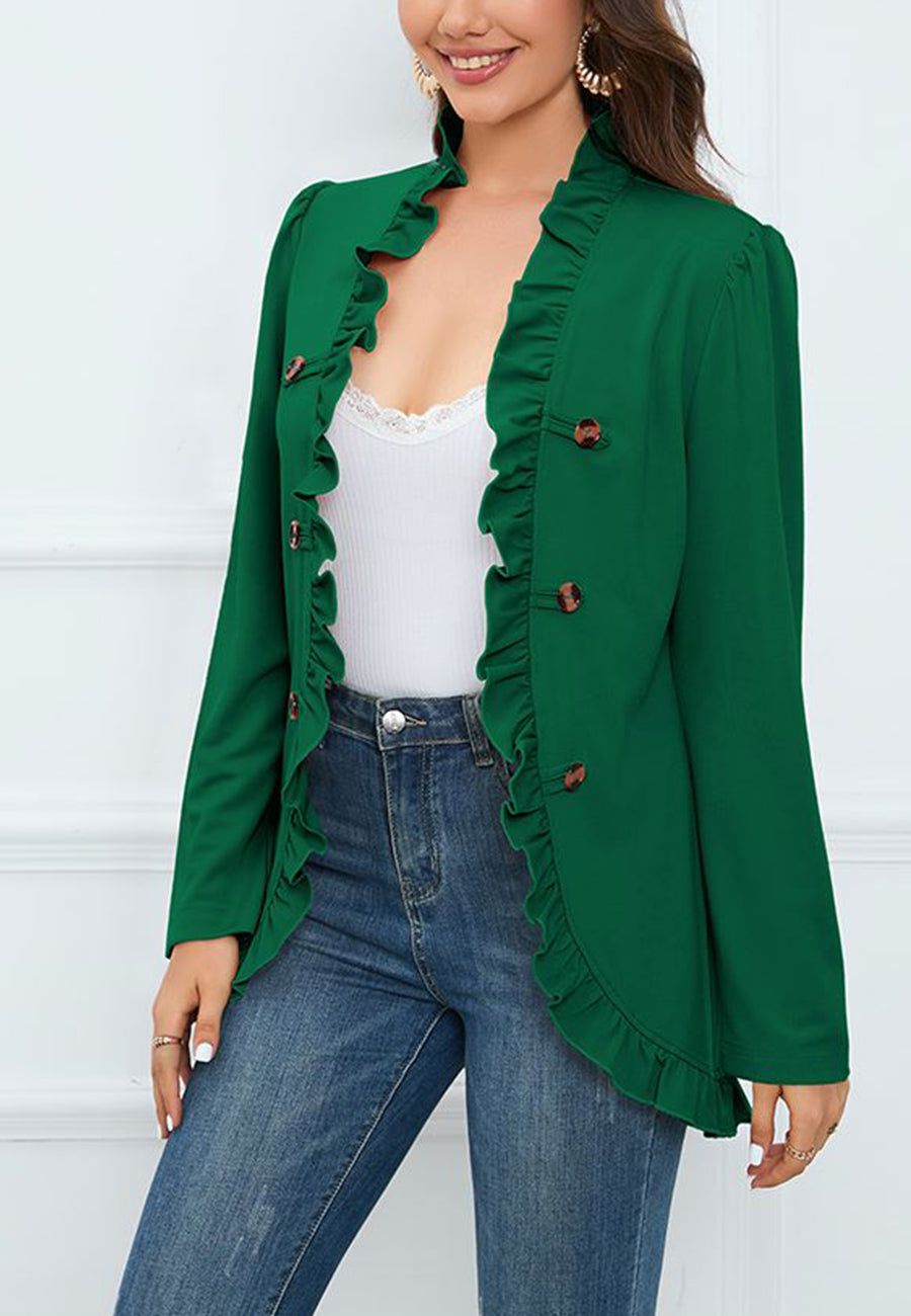 Abrigo con botones en contraste y ribete de volantes