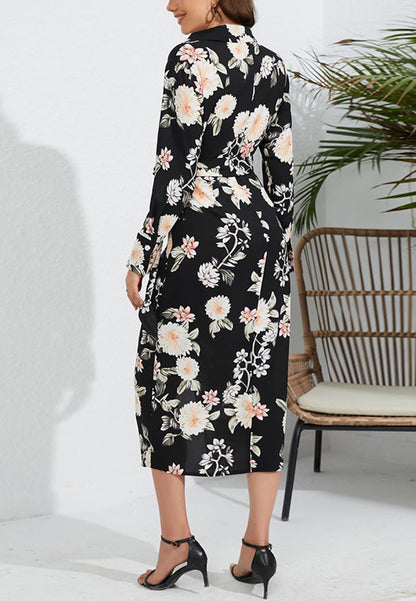 Vestido cruzado con cuello y estampado floral