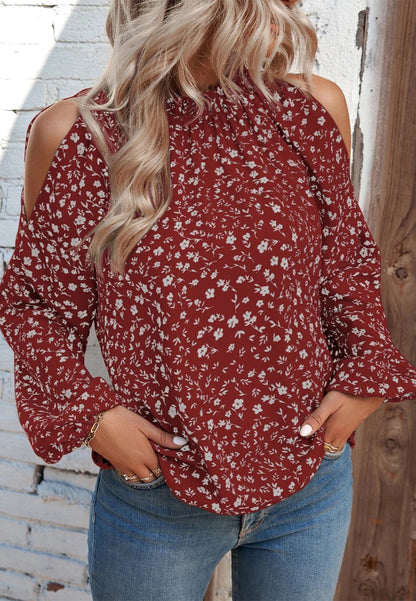 Crew Neck Cutout Shoulder Blouse