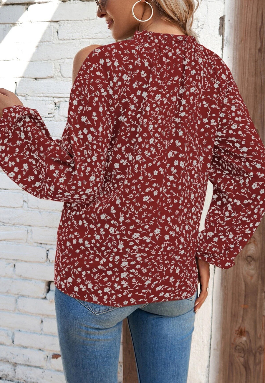 Crew Neck Cutout Shoulder Blouse