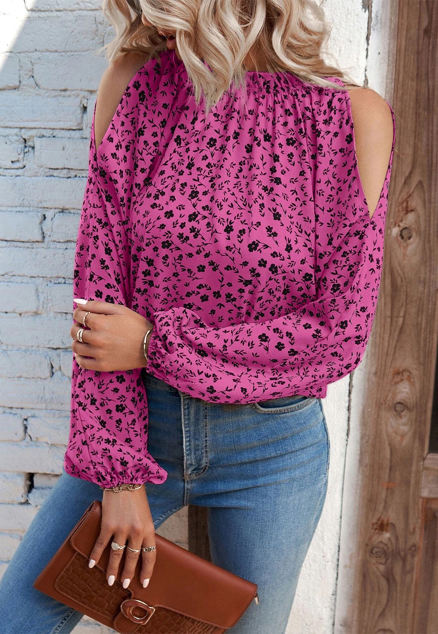 Crew Neck Cutout Shoulder Blouse