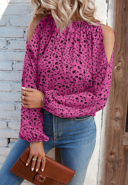 Crew Neck Cutout Shoulder Blouse