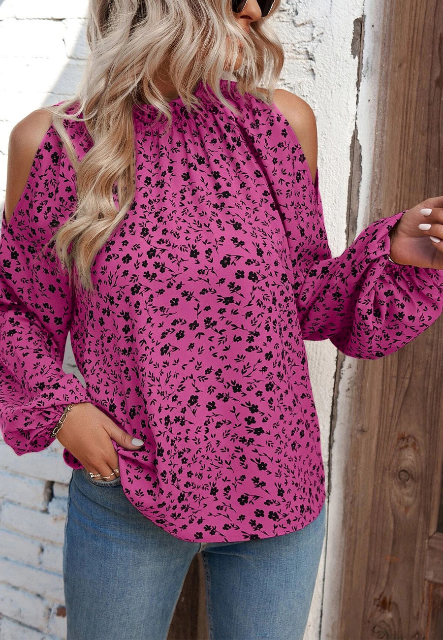 Crew Neck Cutout Shoulder Blouse