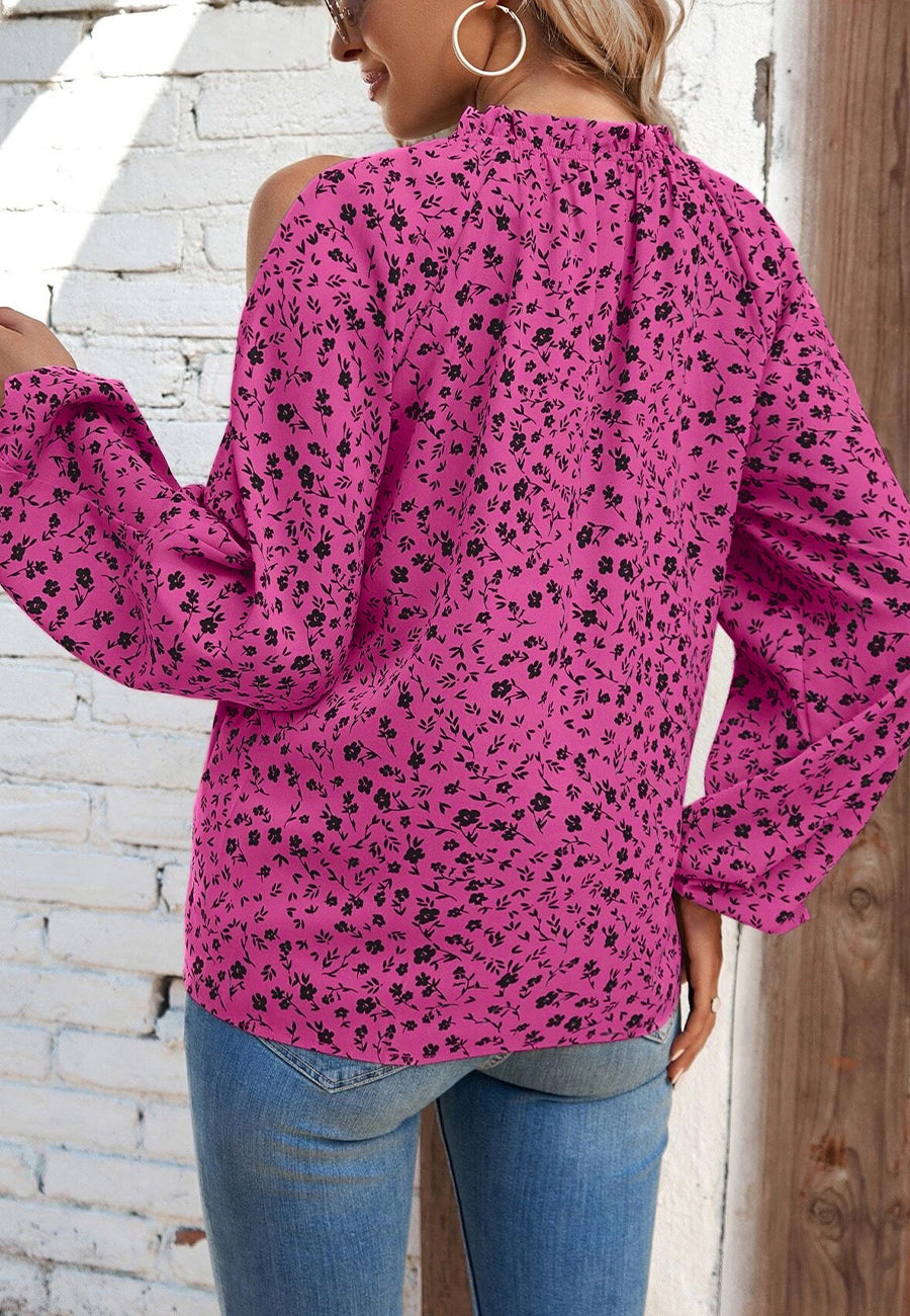 Crew Neck Cutout Shoulder Blouse