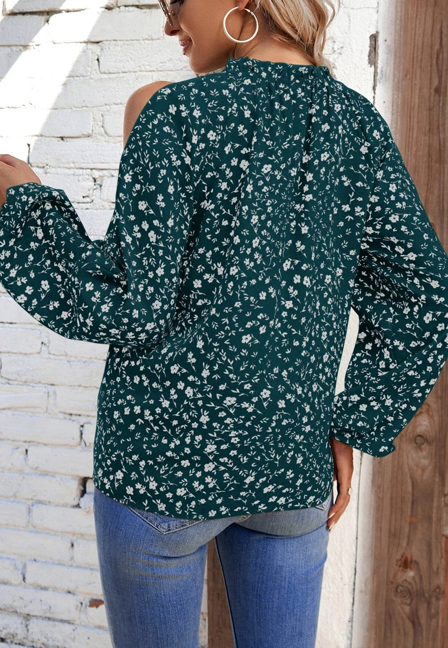 Crew Neck Cutout Shoulder Blouse