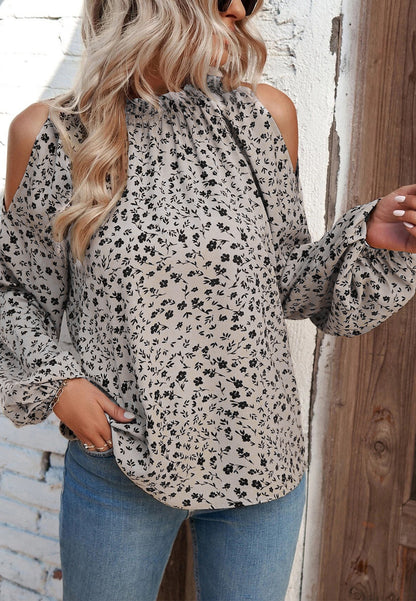 Crew Neck Cutout Shoulder Blouse