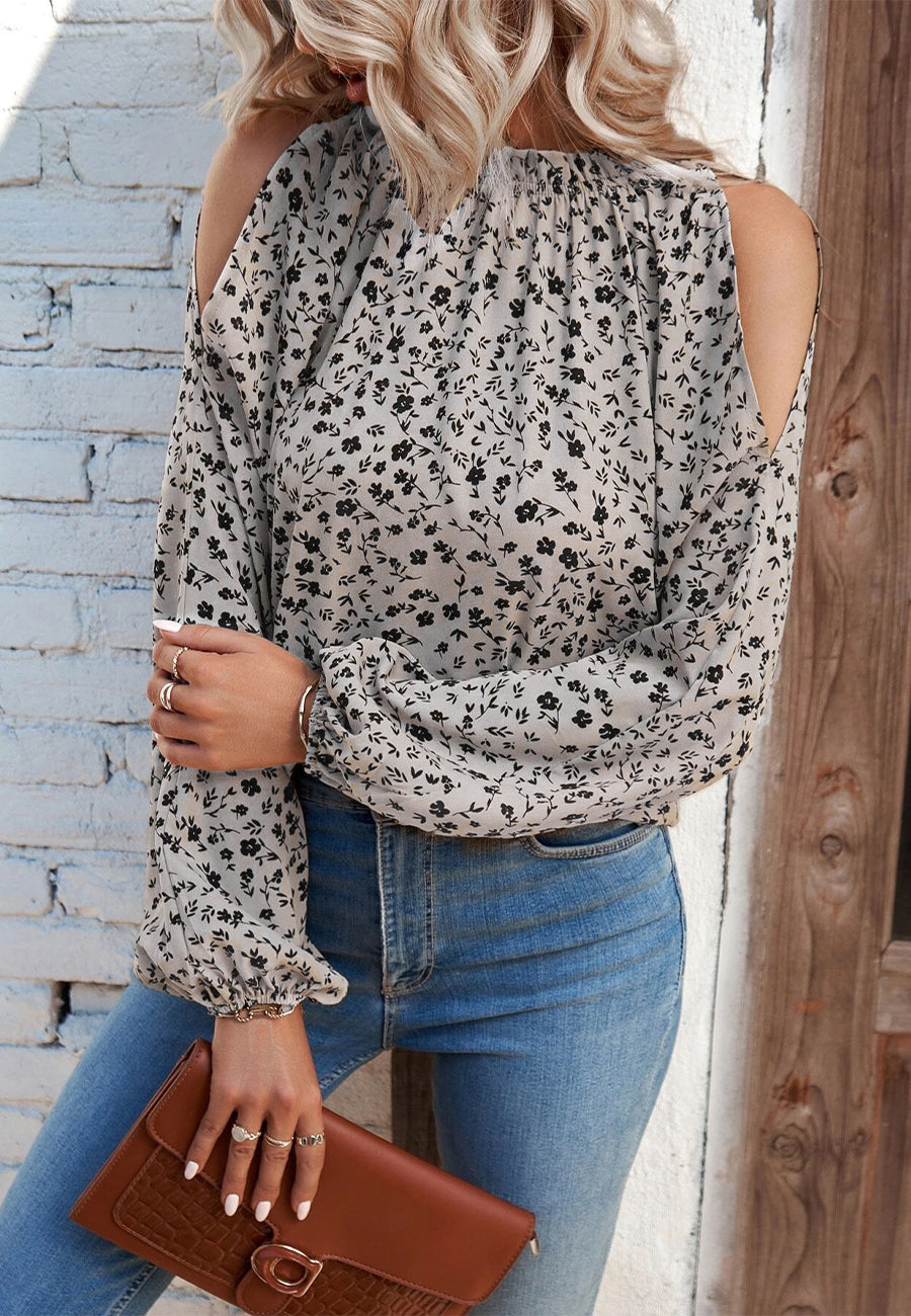 Crew Neck Cutout Shoulder Blouse