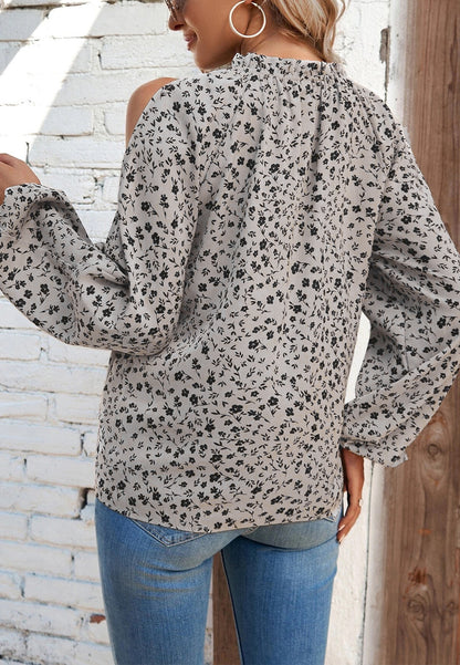 Crew Neck Cutout Shoulder Blouse