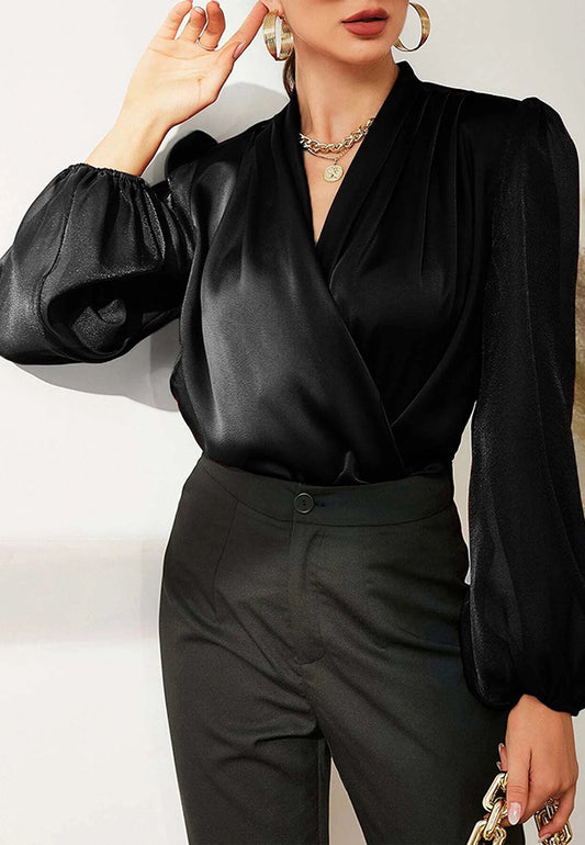 Surplice Neck Bishop Sleeve Classic Blouse