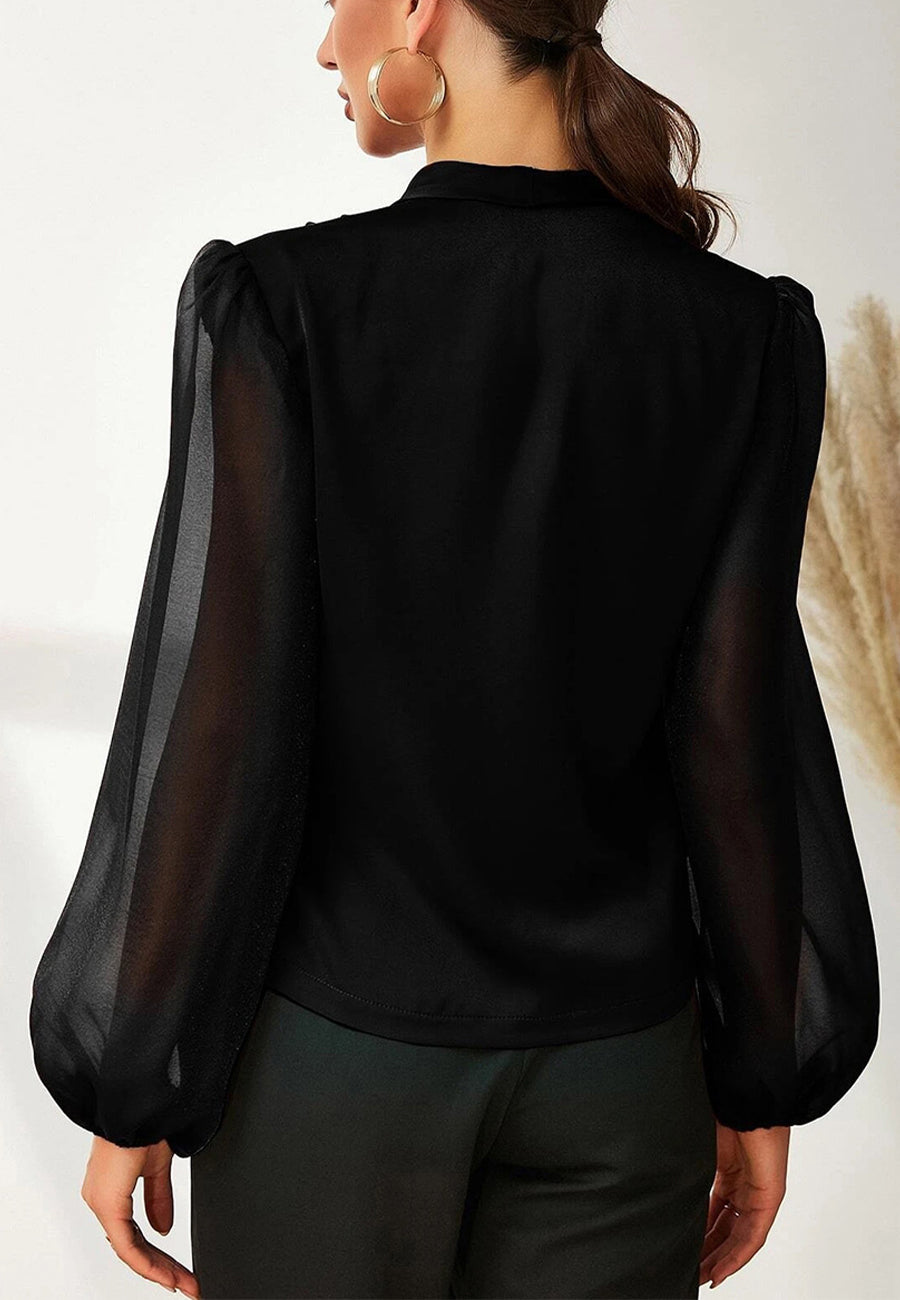 Blusa clásica con cuello cruzado y mangas de obispo