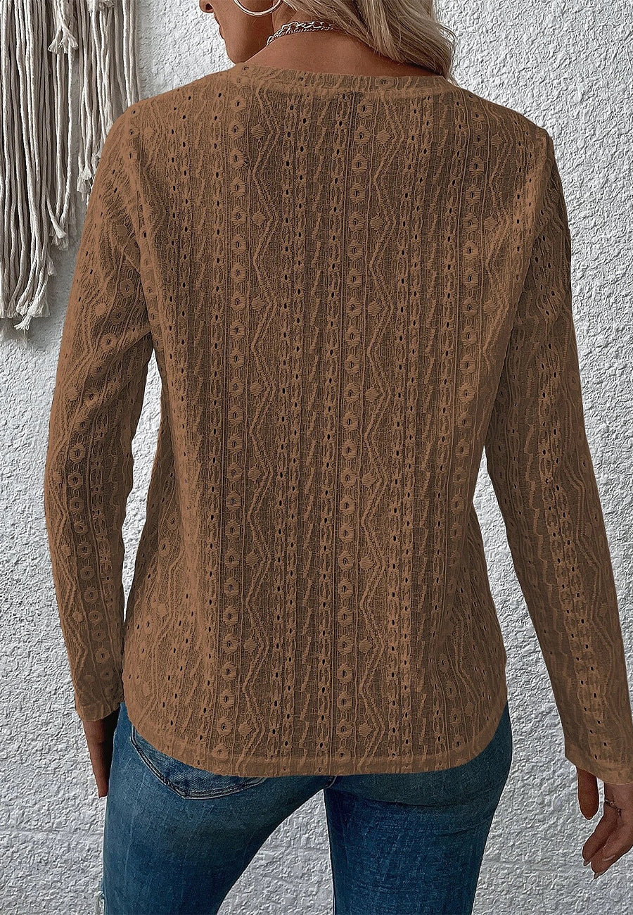 Round Neck Eyelet Detail Sweater