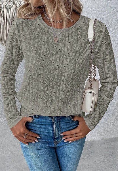 Round Neck Eyelet Detail Sweater