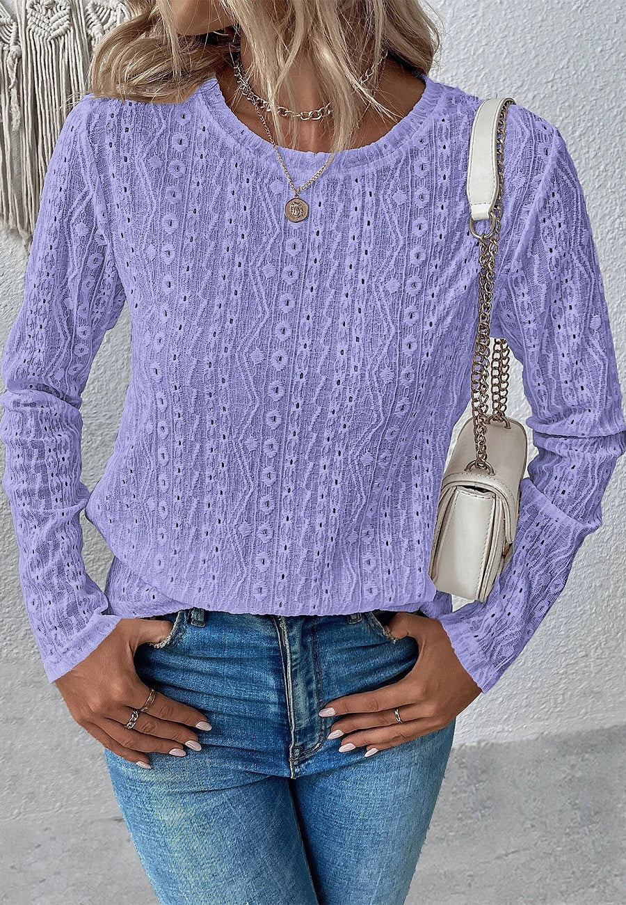 Round Neck Eyelet Detail Sweater