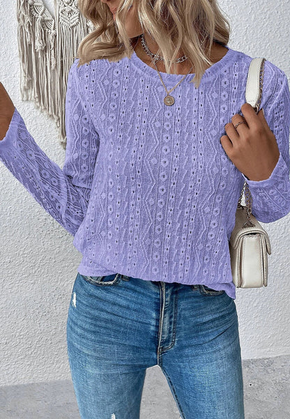 Round Neck Eyelet Detail Sweater
