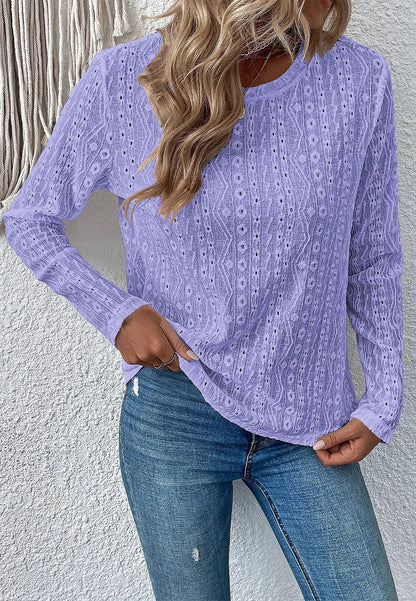Round Neck Eyelet Detail Sweater