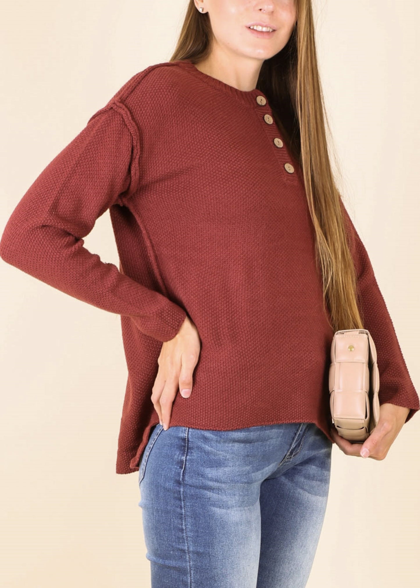 Soft Ribbed Knit Half Button Up Sweater