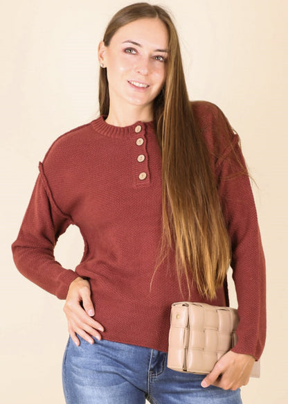 Soft Ribbed Knit Half Button Up Sweater