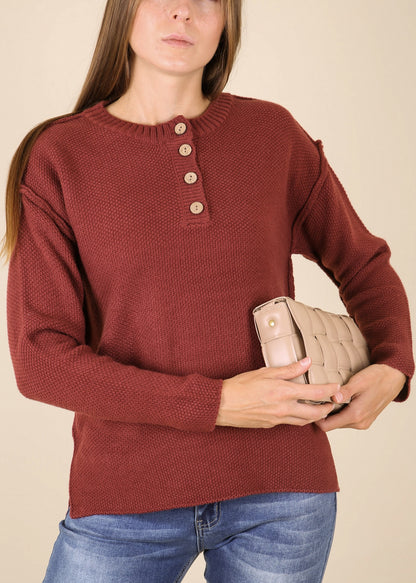 Soft Ribbed Knit Half Button Up Sweater