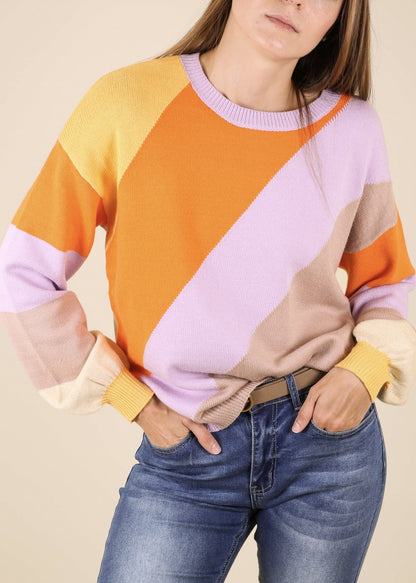 Multicolor Block Round Neck Sweater