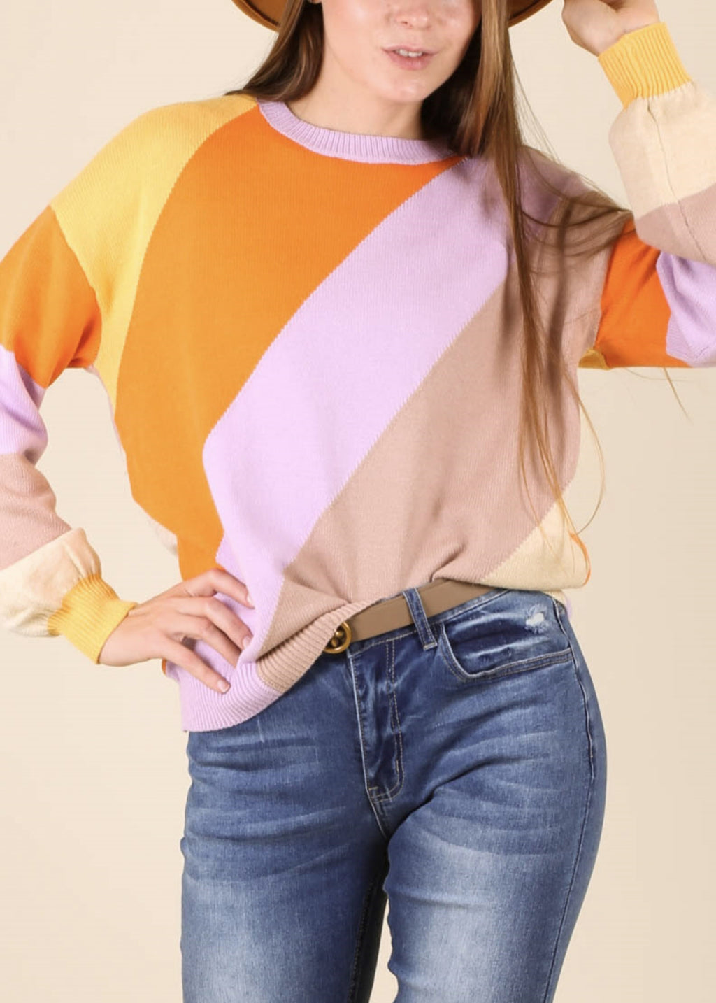 Suéter de cuello redondo con bloques multicolor