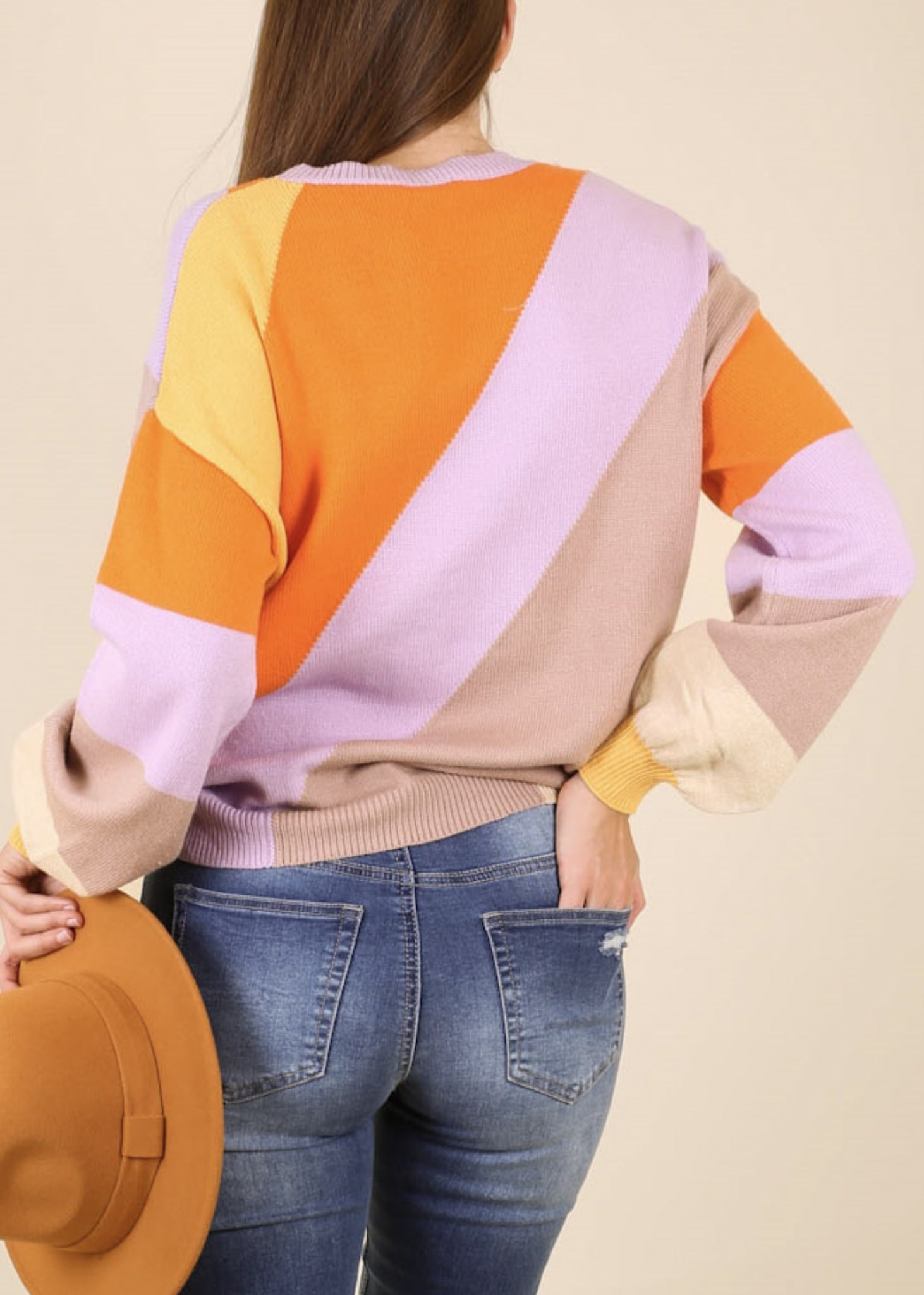 Suéter de cuello redondo con bloques multicolor