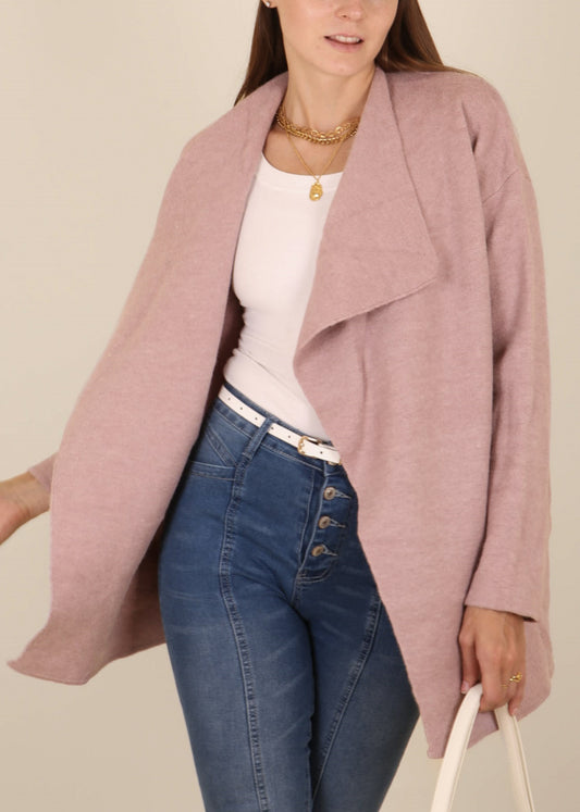 Open Front Wide Lapel Waterfall Relaxed Cardi