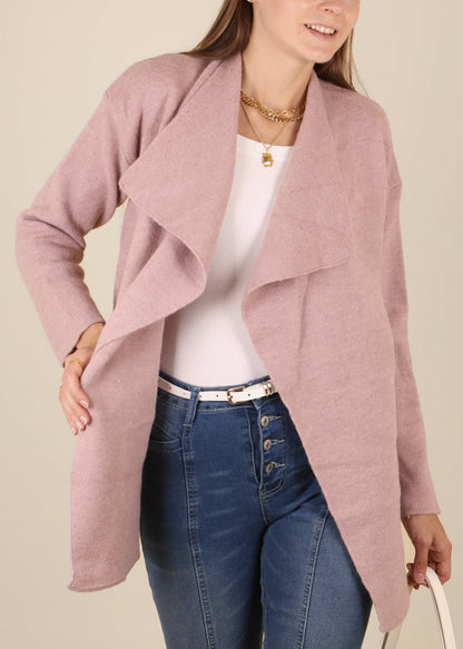 Open Front Wide Lapel Waterfall Relaxed Cardi
