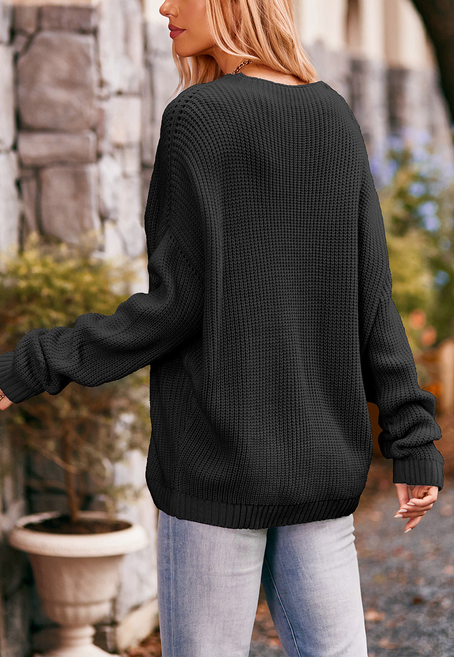 Soft Ribbed Knit Pocket Sweater Top