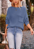 Soft Ribbed Knit Pocket Sweater Top