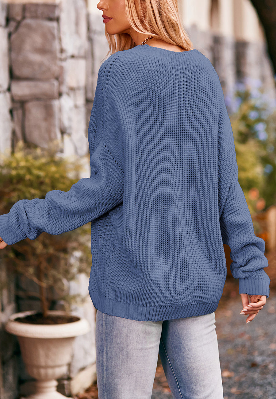 Soft Ribbed Knit Pocket Sweater Top
