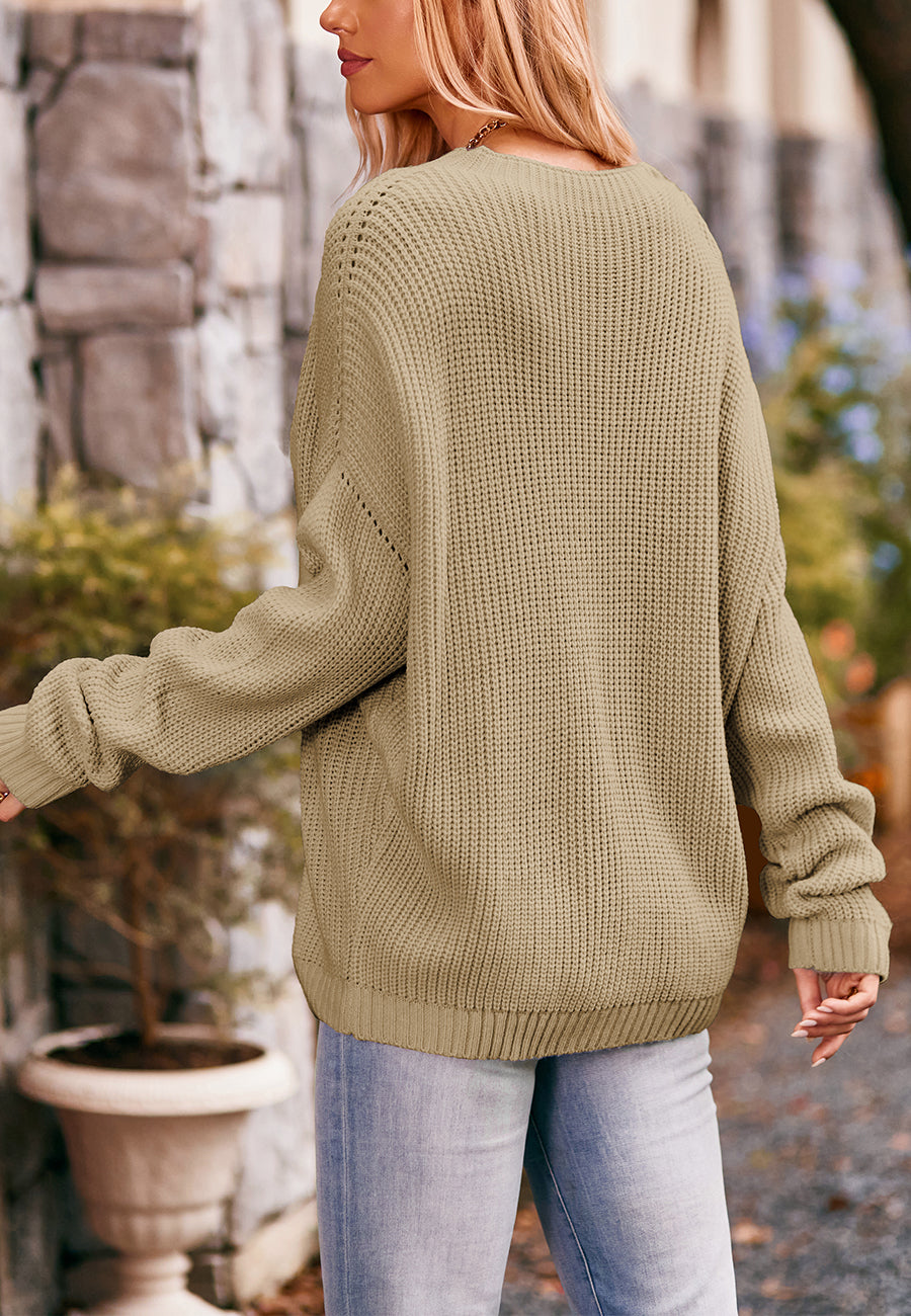 Soft Ribbed Knit Pocket Sweater Top