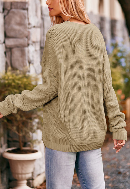 Suéter de punto acanalado suave con bolsillos