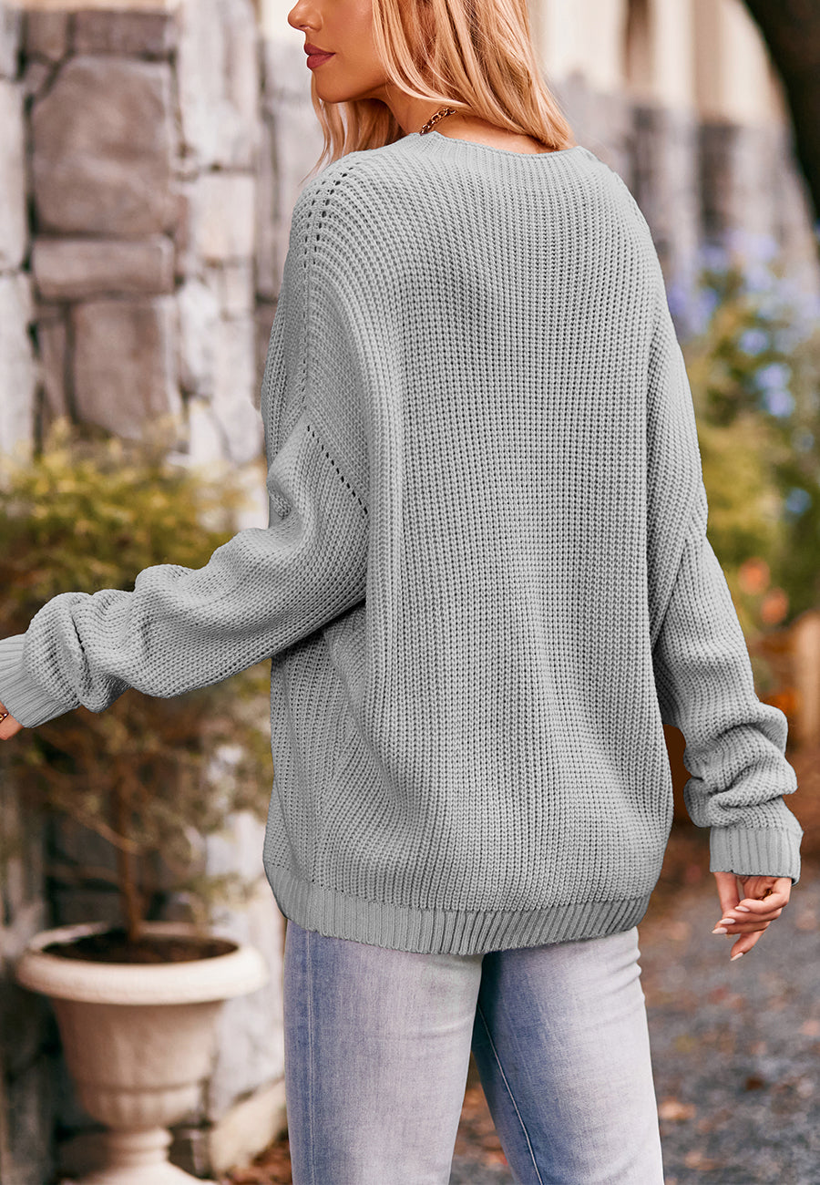 Soft Ribbed Knit Pocket Sweater Top