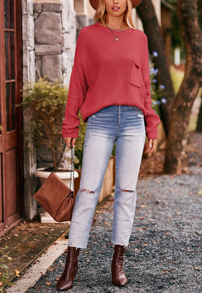 Suéter de punto acanalado suave con bolsillos