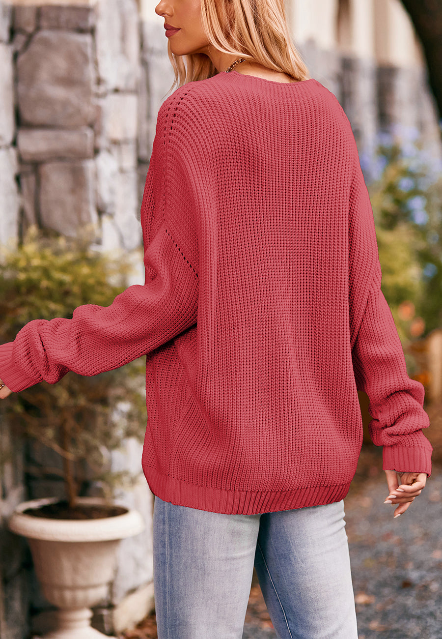 Soft Ribbed Knit Pocket Sweater Top