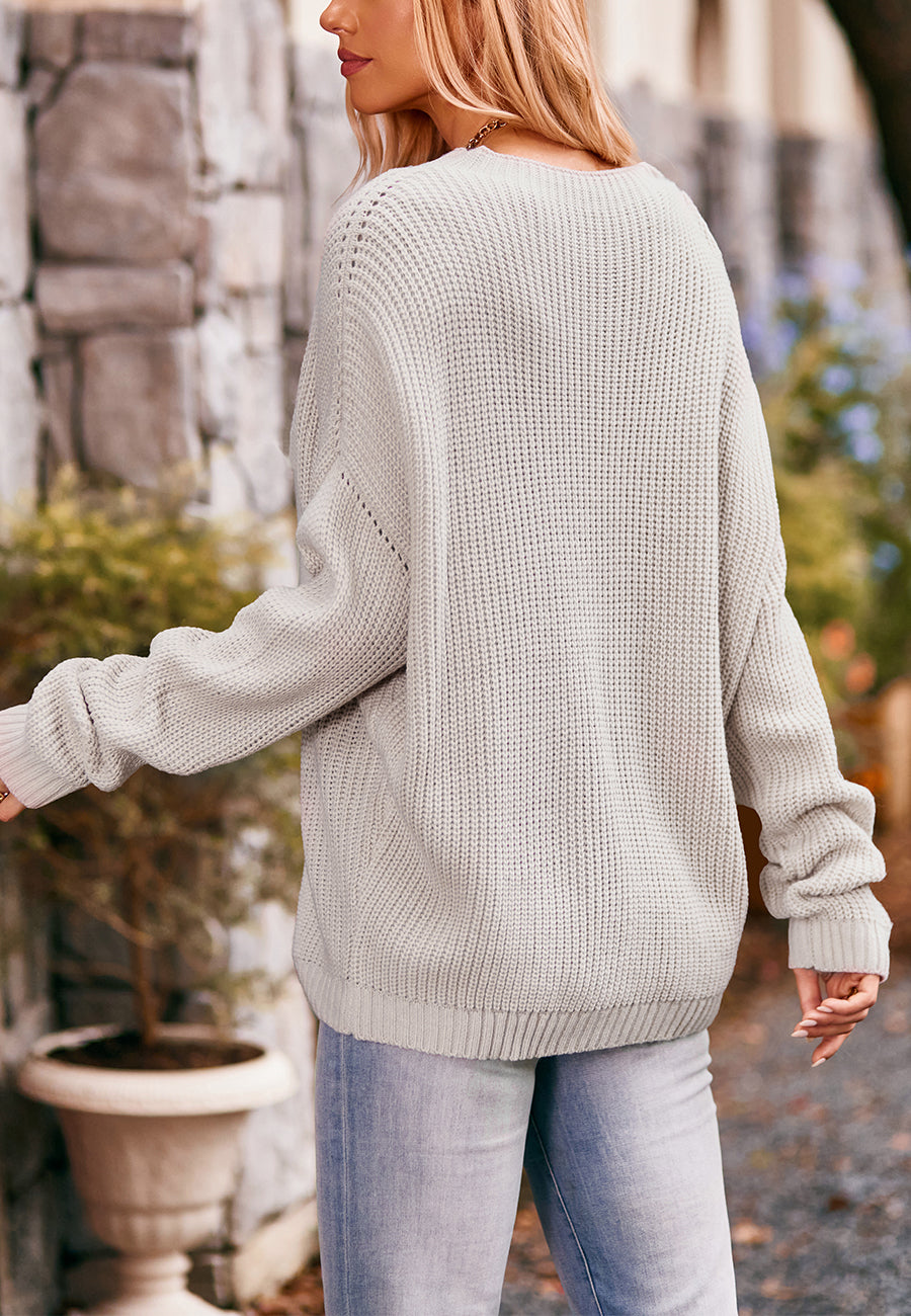 Soft Ribbed Knit Pocket Sweater Top