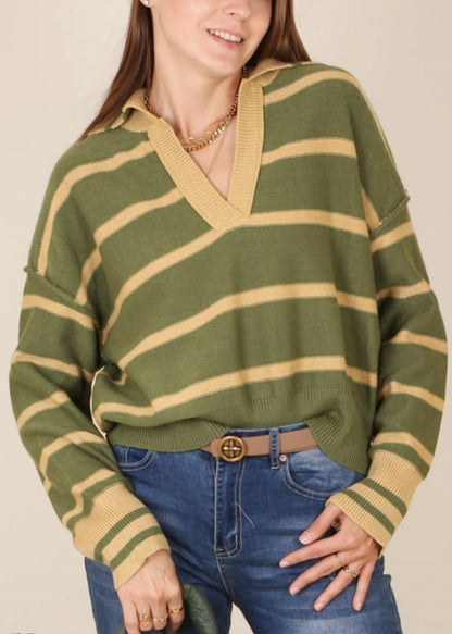 Classic Striped Collared Sweater