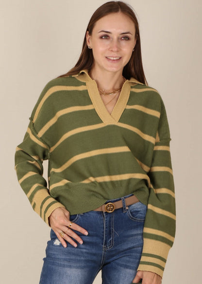 Classic Striped Collared Sweater