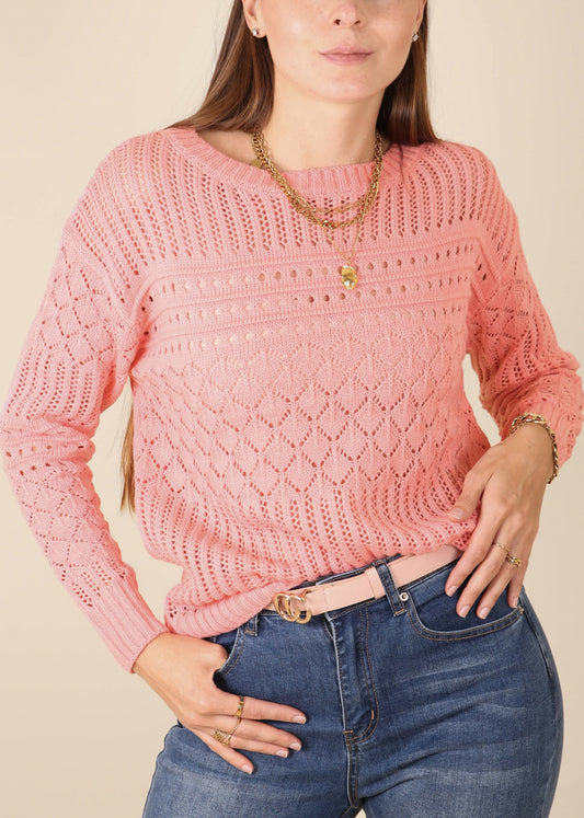Textured Crochet Knit Classic Sweater