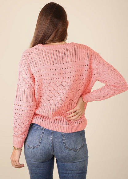 Textured Crochet Knit Classic Sweater