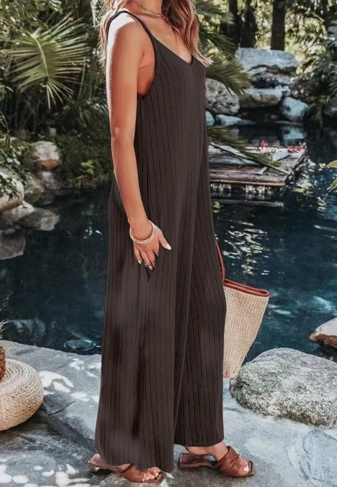 Lined Print Cami Jumpsuit Dress