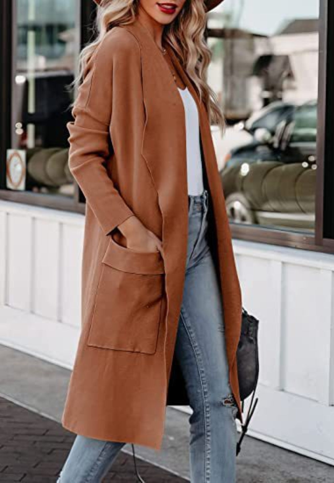 Cárdigan de color liso con dos bolsillos delanteros