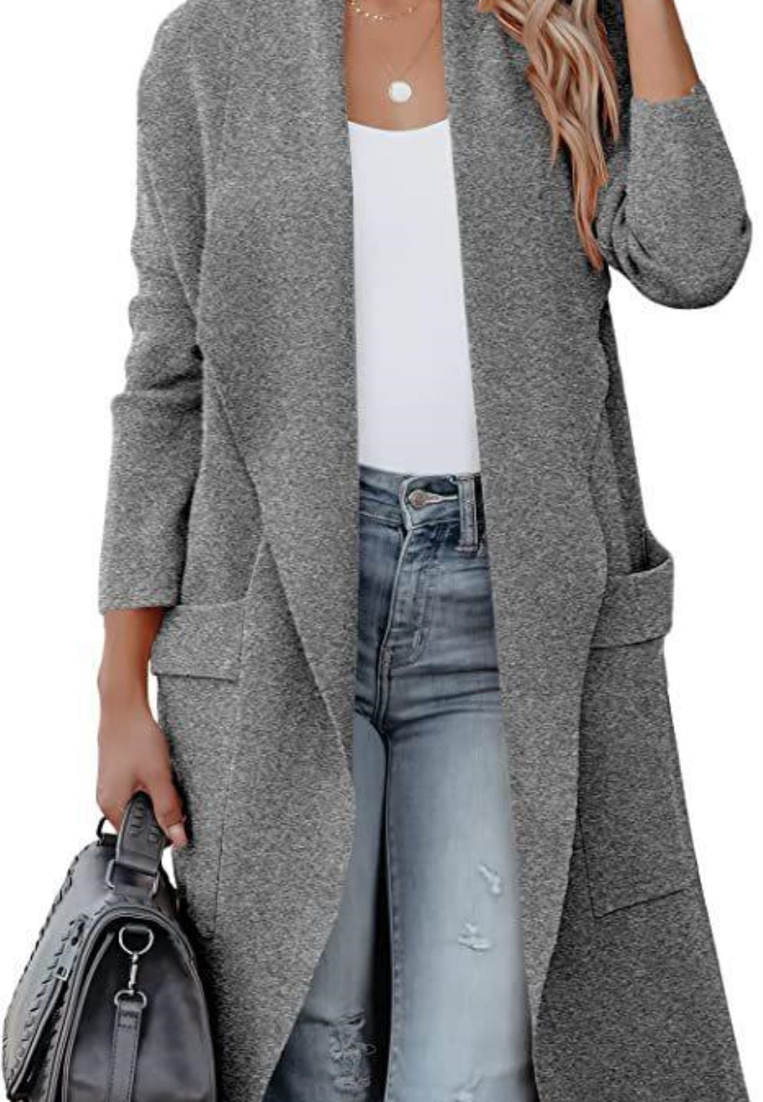 Solid Color Front Dual Pockets Cardigan