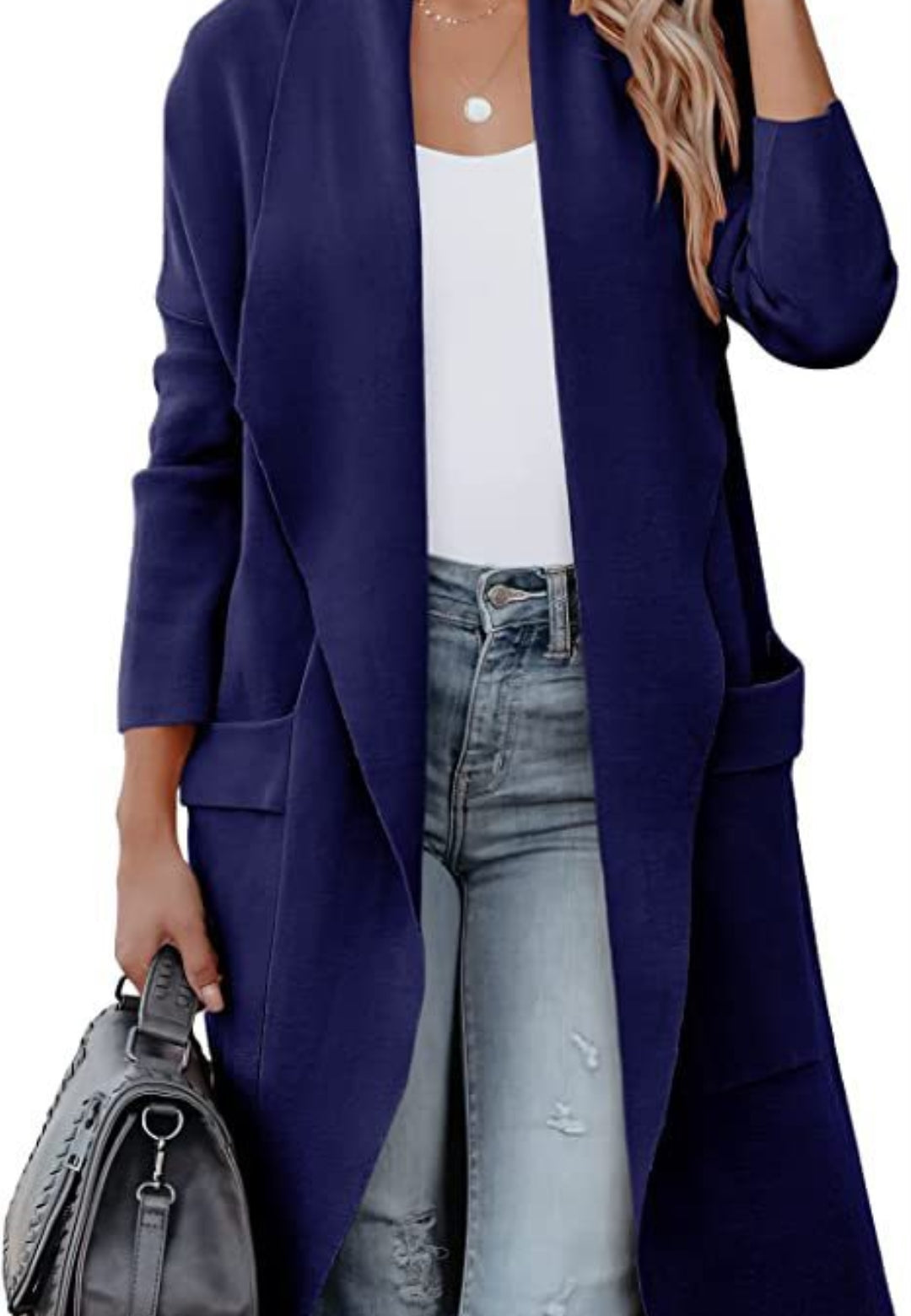 Solid Color Front Dual Pockets Cardigan