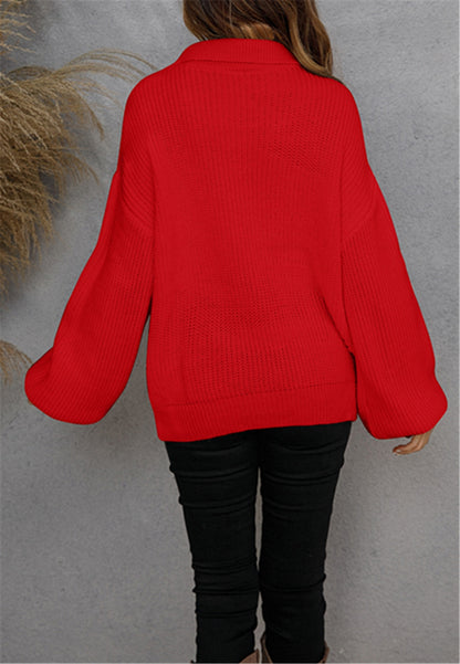 Front Zip Up Knitted Sweater Top