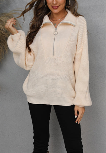 Front Zip Up Knitted Sweater Top