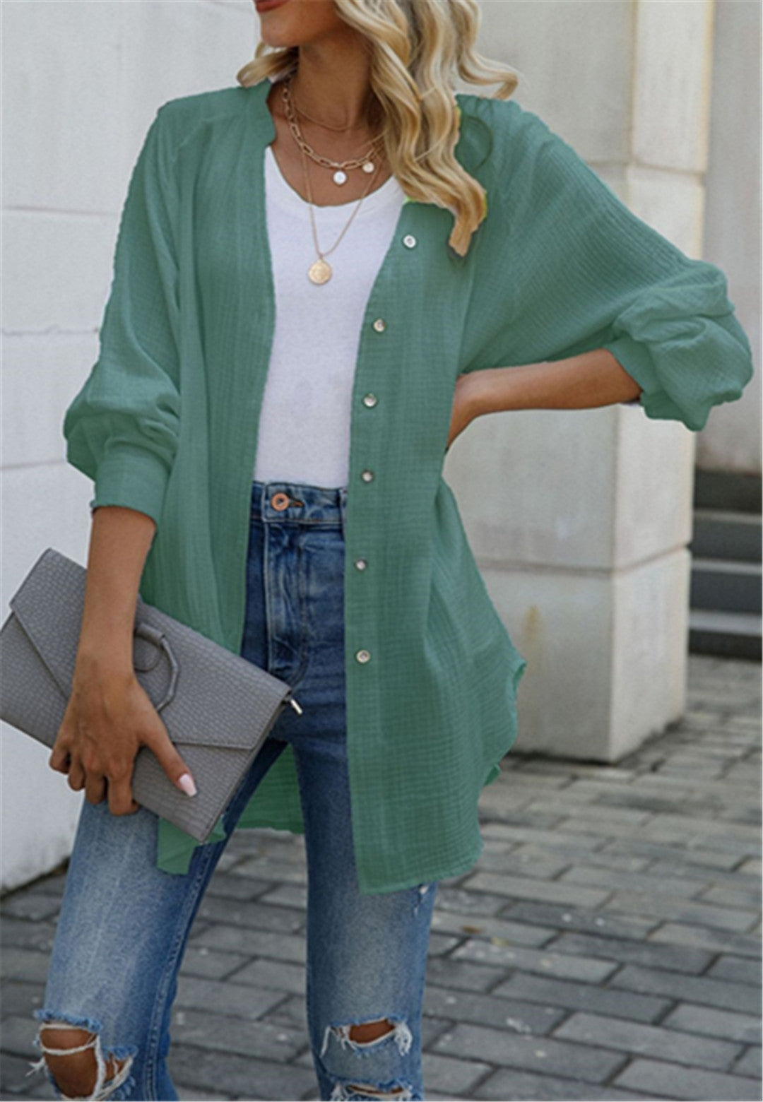 Baggy Sleeves Button Down Top