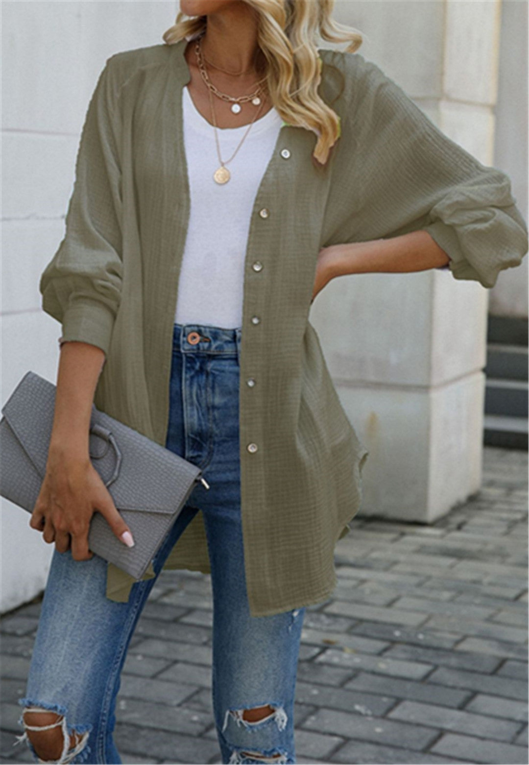 Baggy Sleeves Button Down Top