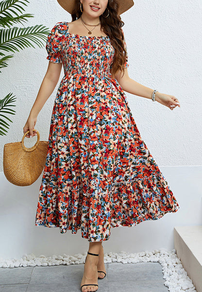 Vestido estilo imperio con escote cuadrado y estampado floral
