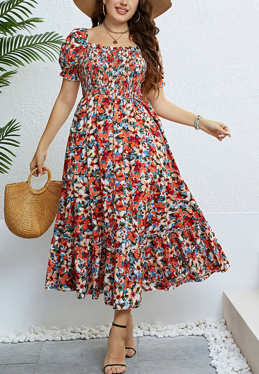 Vestido estilo imperio con escote cuadrado y estampado floral
